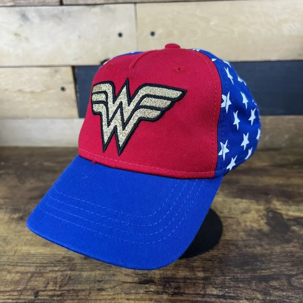 DC Wonder Woman Girls 4-6T Hat USA Flag Glitter Baseball Cap